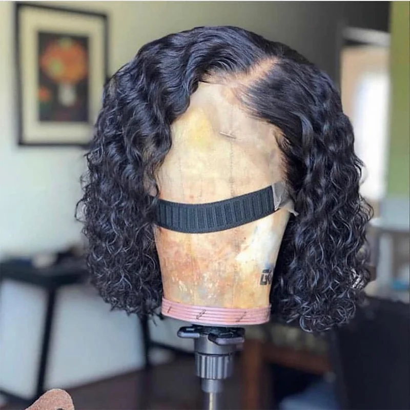 

Indian Short Bob Curly Human Hair Wig Glueless Lace Front Human Hair Wigs Remy Peruvian Curly Lace Front Wigs For Black Women