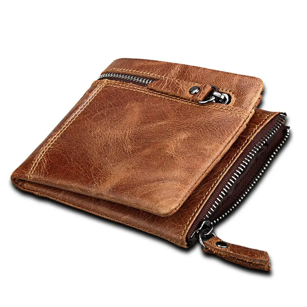 

atinfor RFID Blocking Men Short Buckle Genuine Leather Wallets Vintage Male Brown Travel Card Holder Coin Pocket Purse