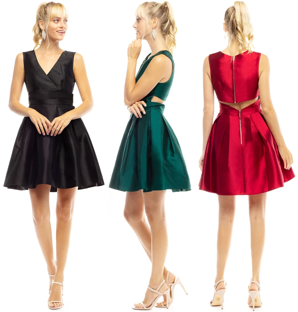 

Custom short v-neck knife pleated casual v-neck sleeveless evening wear girl dress party for women