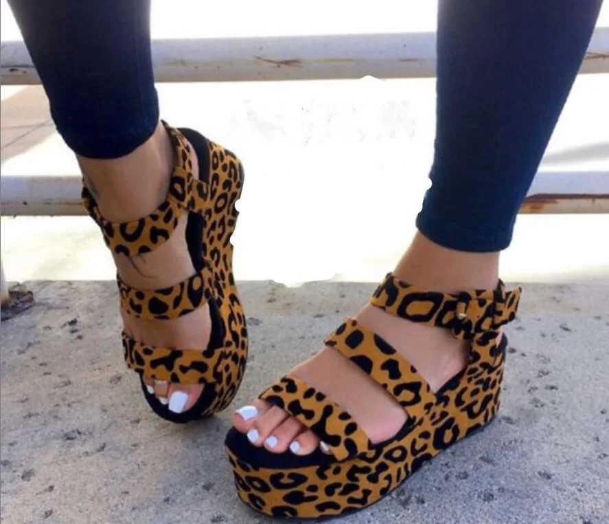 

SD-221 fashion casual leopard print platform double cross trap with ankle buckle sandals for women summer custom shoes, Red , black, white