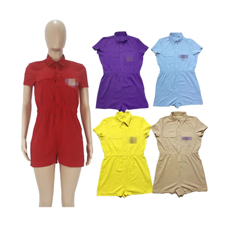 

2021 Fashion Casual Cargo Playsuit Short Sleeve Jumpsuit With Pockets Work One Piece Overalls For Women, 8 colors