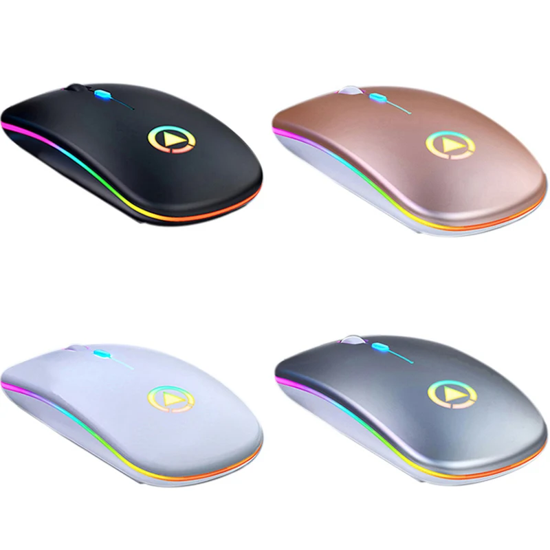 

Newest Ultra-Thin Mini A2 Wireless Mouse Silent Mute Rechargeable LED Colorful Lights Computer Mouse, Black, white, gold, silver