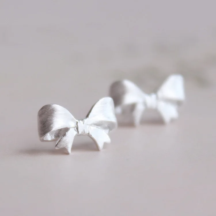 925 Sterling Silver Earrings Wholesale Bow Brushed Earrings Fashion Earrings Korean Version of Sterling Silver Jewelry