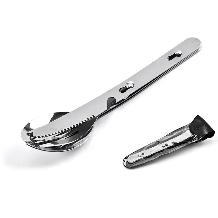 

Amazon hot sale 3 in 1 Portable Camping Picnic Travel Cutlery Stainless Steel Knife Fork Spoon Set