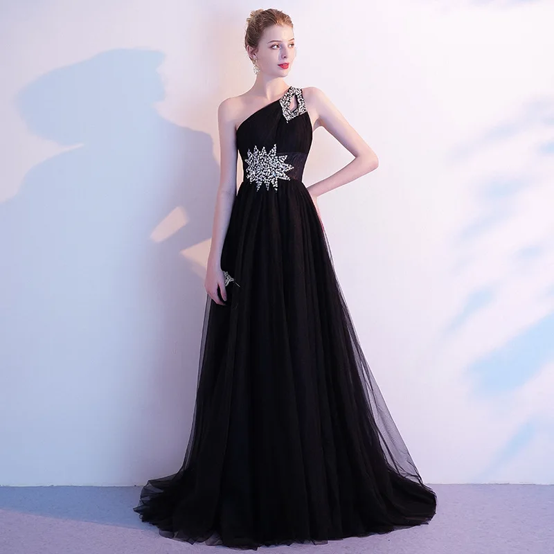

Long Formal Evening Dress Party One Shoulder Chiffon Lace up Plus size, As shown