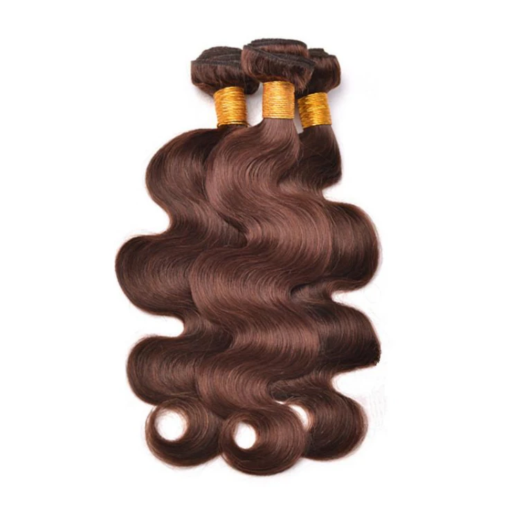 

Wholesale 22inch body wave cuticle aligned virgin brazilian dark brown human hair bundles with closure, Red