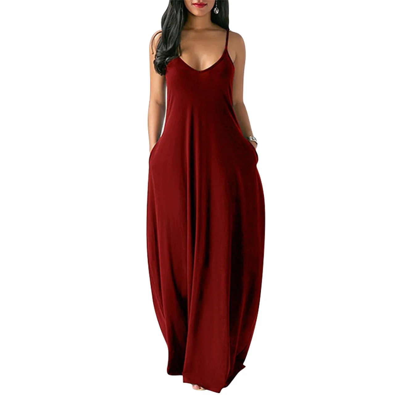 

Women's solid color sexy deep V long dress with suspenders, 11color