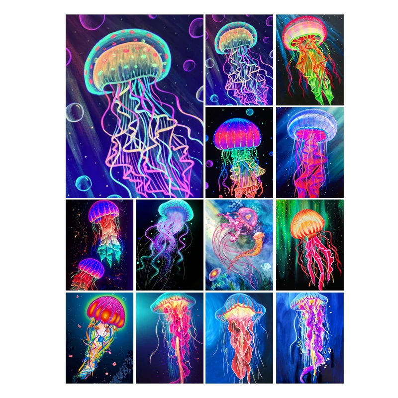 

5D DIY Diamond Painting Jellyfish Full Square Round Drill Diamond Embroidery Colorful Animal Mosaic Home Decoration Kits