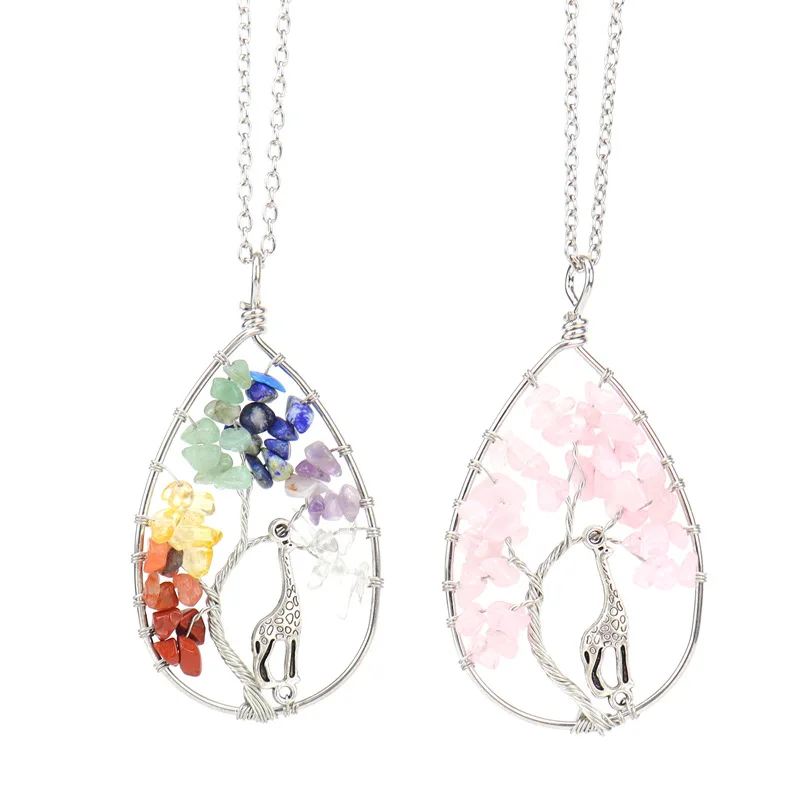 New Fashion Natural Crystal Stone giraffe White Crystal Pendant Necklace Tree of Life Winding Chakra Healing Pendant