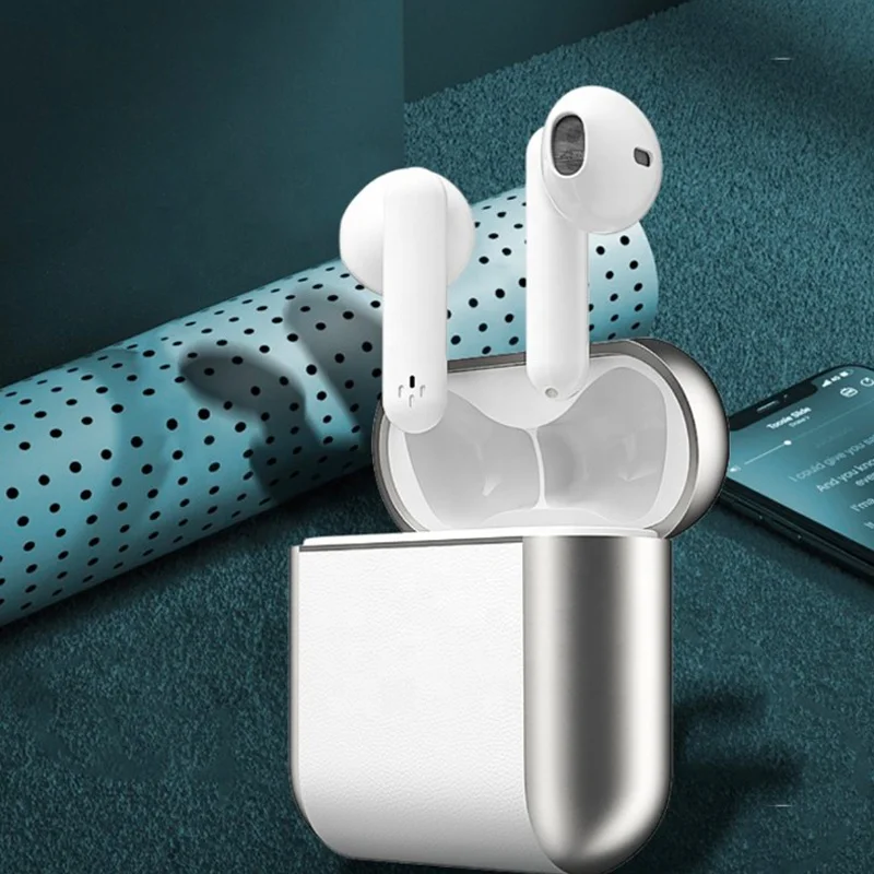 

2021 mini noise canceling true Stereo waterproof wireless tws 5.0 in-Ear earbuds earphone with microphone leather charger box