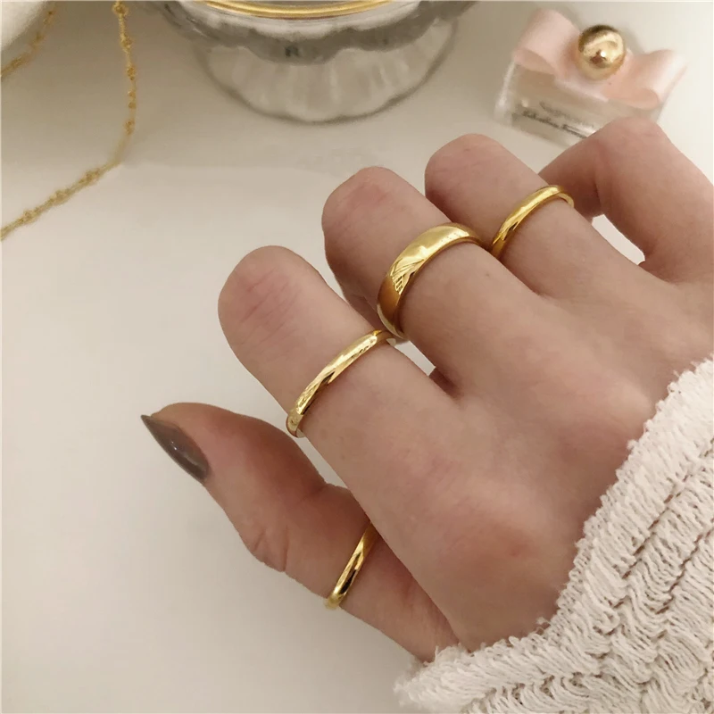 
9 Sizes Polished Wide Thin Gold Rings Titanium Steel Geometric Rings for Women Round Circle Minimalist Ring 2020 New  (1600051622254)