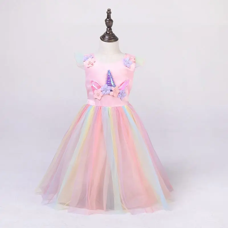 

kids Clothing boutique wholesale baby rainbow flower birthday party lovely unicorn dress for girls