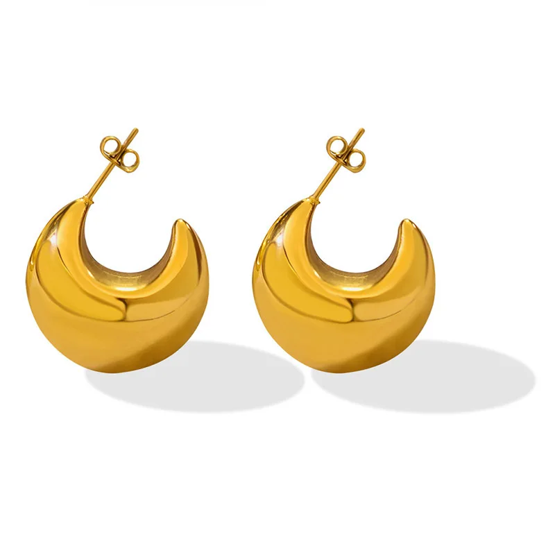 MARONEW INS New Jewelry Vintage Hollow C-Shaped Earrings Titanium Steel 18K Gold Plated Stud Earrings