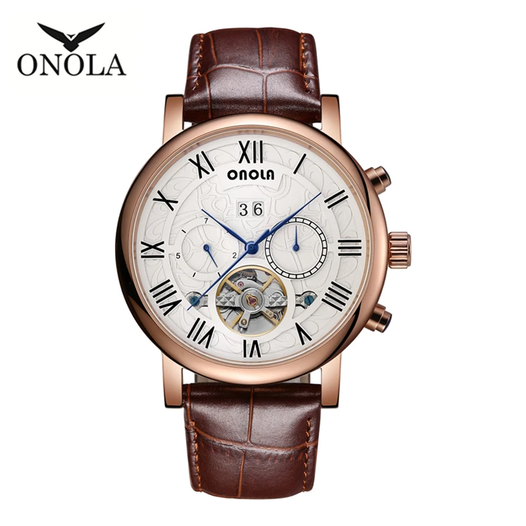 

ONOLA 6804 Top Brand Automatic Mechanical Men Watch Tourbillon Sport Clock Leather Casual Business Retro Watch Relojes Hombre