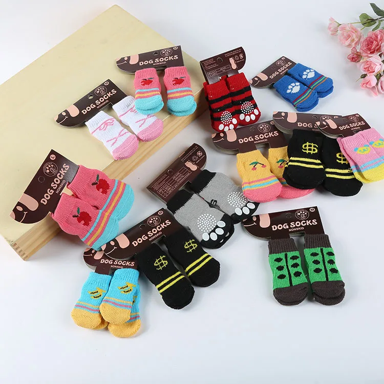 

4pc/set Fashion Anti-slip Dog cotton Soft indoor wear socks pet dog socks shoes