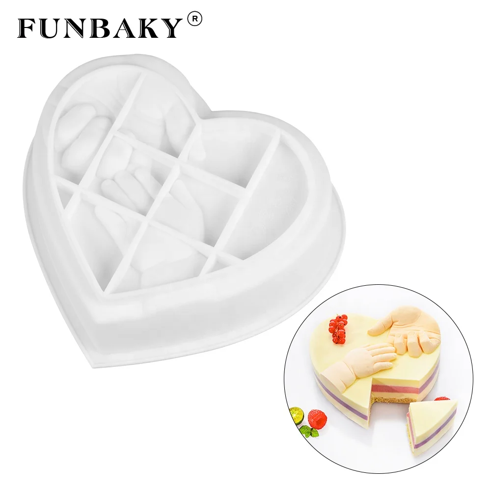 

FUNBAKY Father ' s Day food grade silicone molds love shape dad ' s hand baby hand 3 D embossed pattern bakware mousse making, Customized color