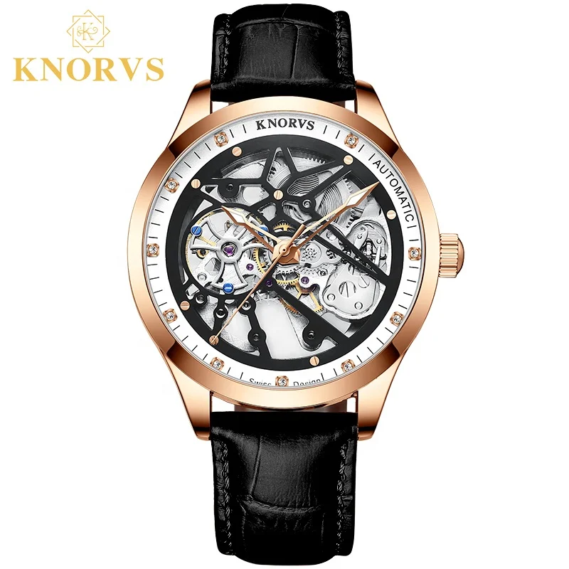 

New trending mechanical watches KNORVS watch men skeleton men montre relogio mechanical watch automatic movement