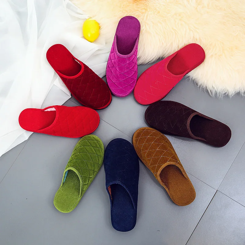

Cotton slippers winter home anti skid corduroy thermal cotton slippers men and women bathroom slippers, As pictures