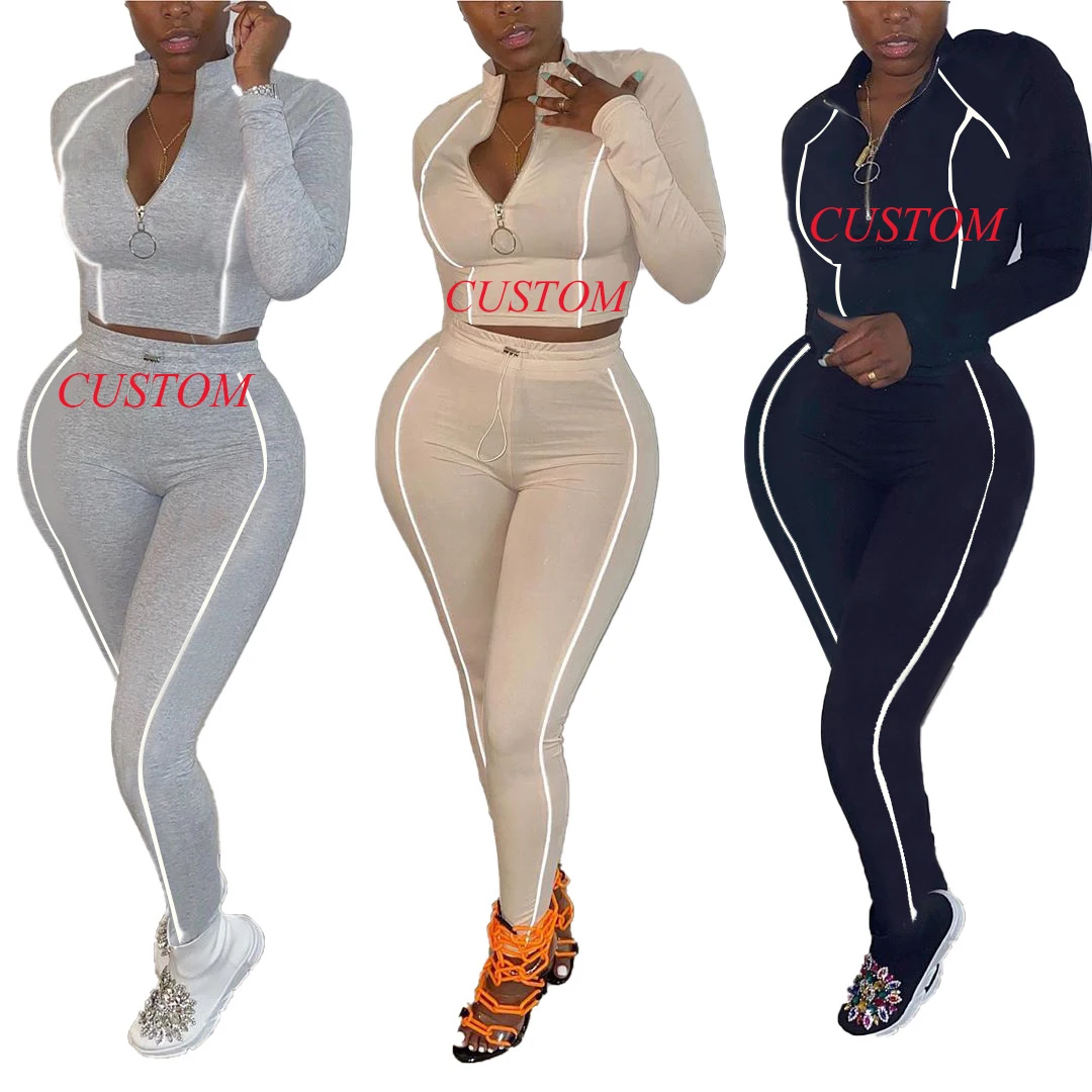 

Custom Women Two Piece Tracksuit Set Long Sleeve Zipper Cropped Top Jacket Sweatpants Sweatsuit Jogger Workout Set Casual Outfit