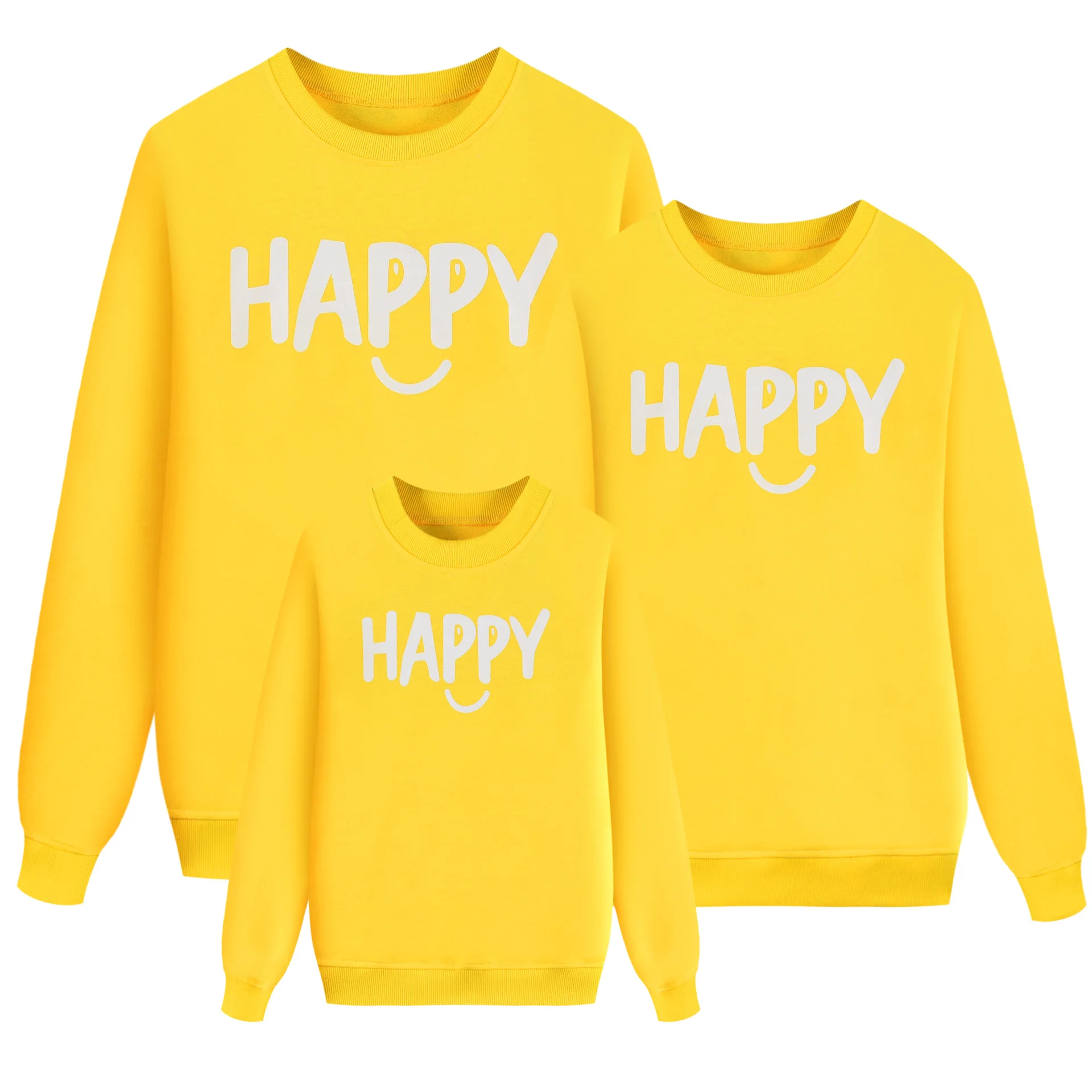 

Parent-child Family Wear Autumn Yellow Happy Print Casual Pullover Sweater With Long Sleeves
