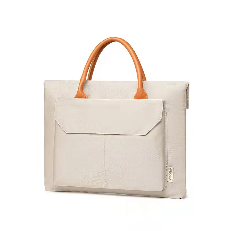 

Multi-layer computer bag with flannel lining waterproof material handbag with zipper and buttons