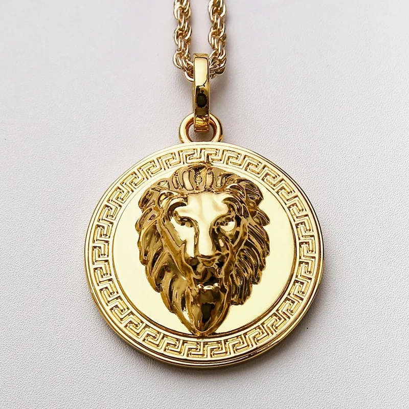 

2020 Hiphop animal Lion head gold plated stainless steel pendant necklace jewelry for man