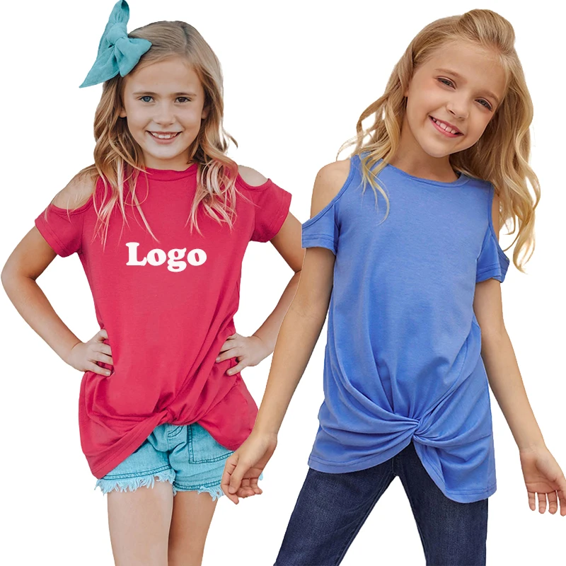 

Custom Logo Solid Color Off Shoulder Short Sleeve Summer Casual Black Girls Teen Tops And T Shirt