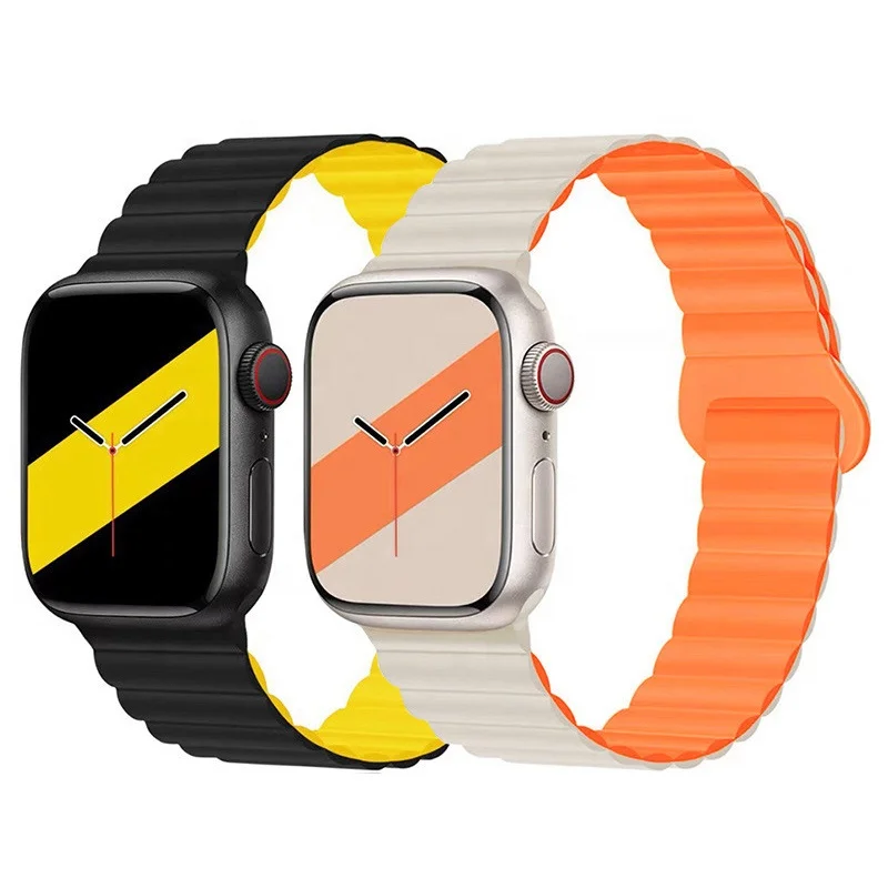 

New Design Double Color Magnetic Loop Strap For Apple Watch Band 49mm 45mm 44mm 42mm Silicone Buckle Bracelet For iWatch Series