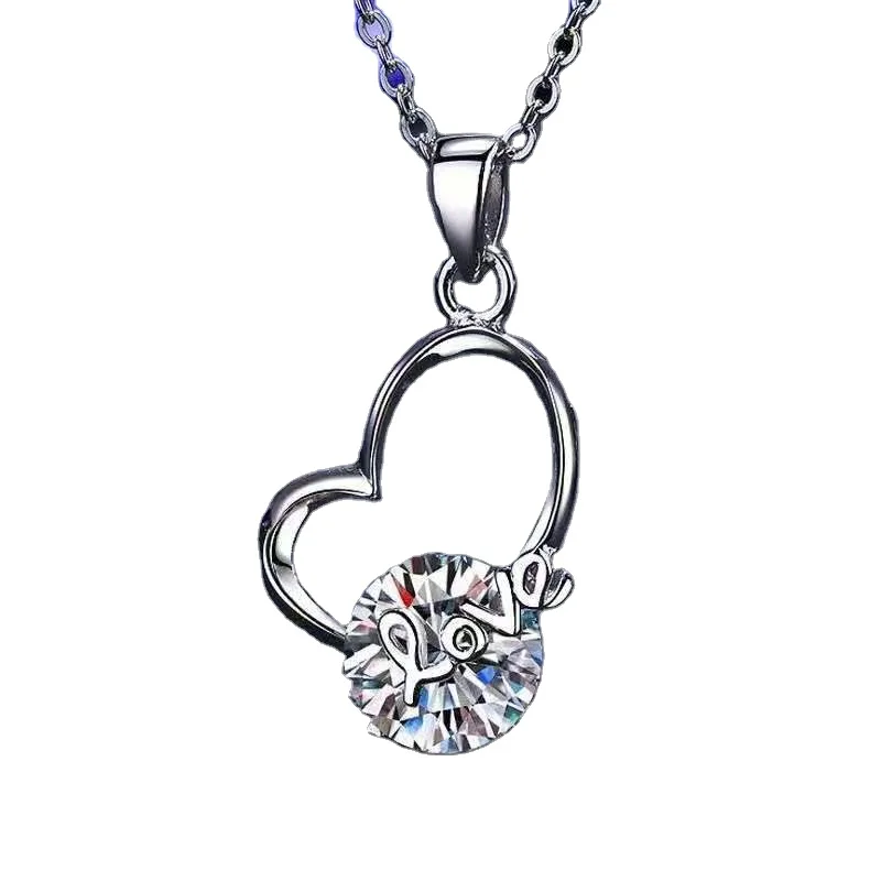 

high quality 2 ct moissanite lovely heart pendant necklace 925 sterling silver with 18k gold plated silver jewelry in stock gift