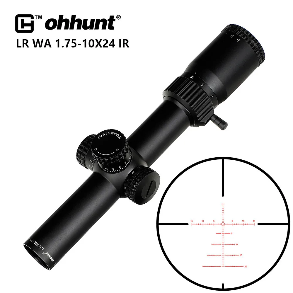 

ohhunt LR WA 1.75-10X24 IR Compact Scope Tactical Glass Etched Reticle Red Illumination Turrets Lock Reset Riflescope for Hunti, Black