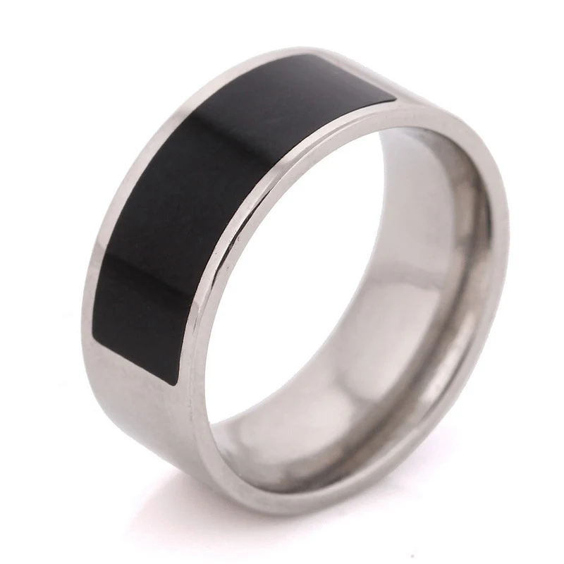 

316L 8mm man ring italian silver polish enamel ring black onyx ring men