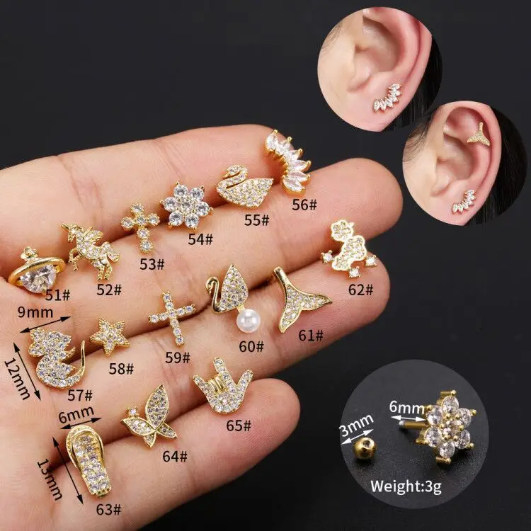 

XIXIA Wholesale Fashion Jewelry Korean Earrings Gold Plated Brass Screw Needle Animal Star Butterfly Stud Earrings For Women