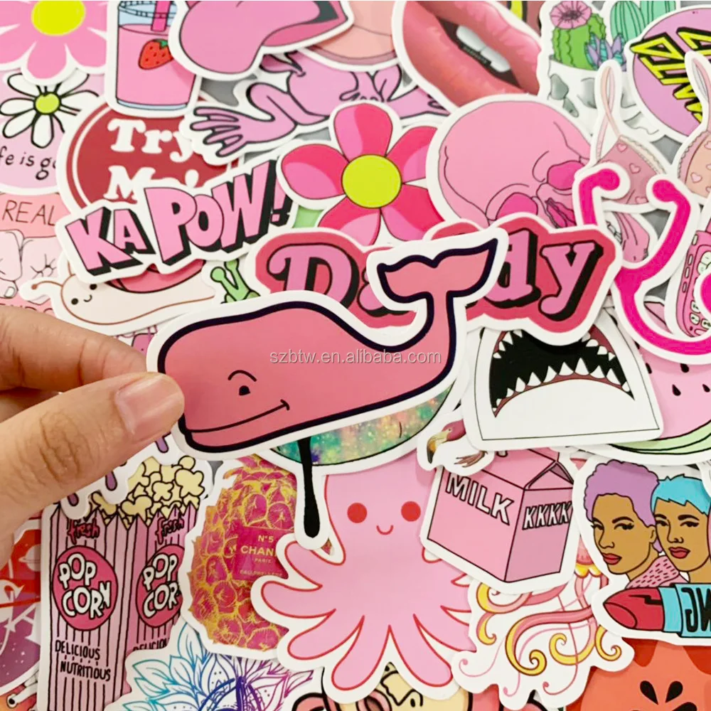 50pcs Pink Girl Sticker Pack Colorful Cute Graffiti Waterproof Laptop ...