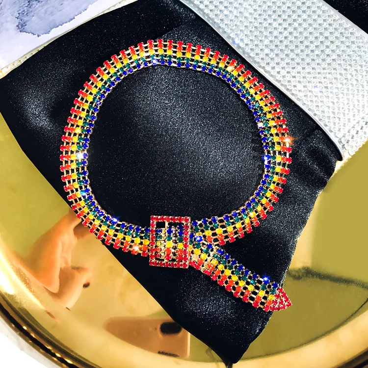 

Souvenir Girl Gold Plated Fashion Women Elegant Rainbow Choker Crystal Jewelry Necklace