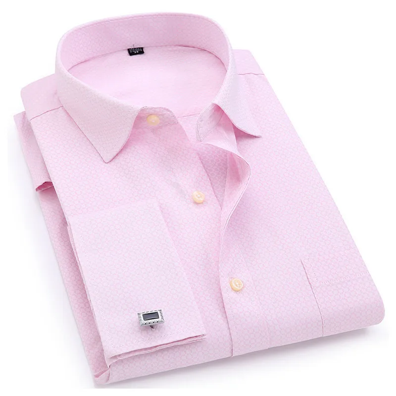 

Men's French Jacquard Fabric Cufflinks Long Sleeve Casual Male Shirts, Most colors on the market can be customized