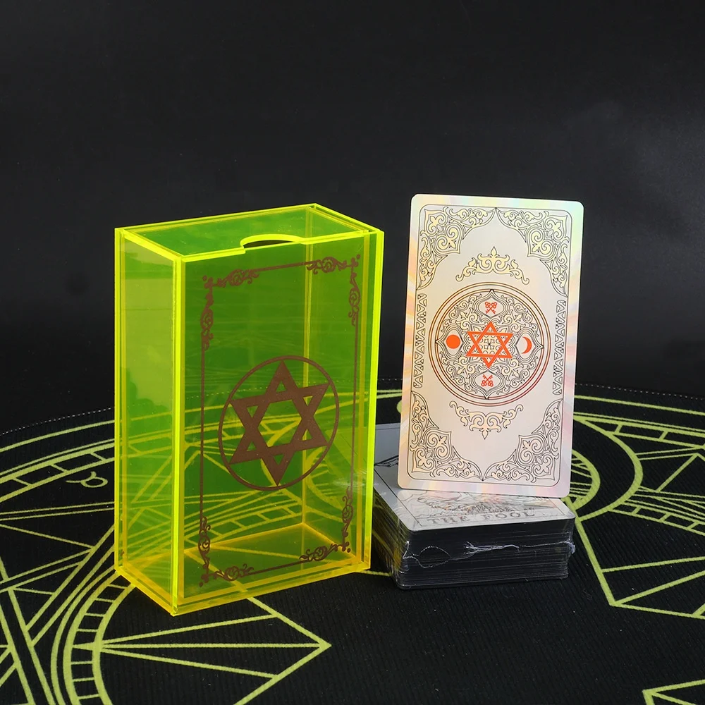 

New Six Star Lemon Yellow Acrylic Box Gold Foil Tarot Set Explosives Table Chess and Card Game
