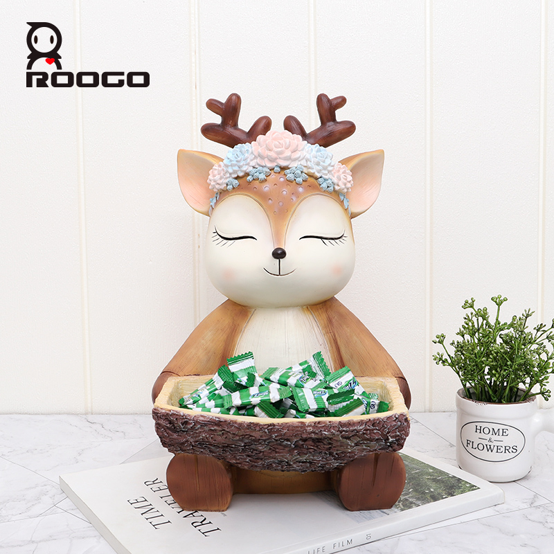 

Roogo resin figurines cute deer shaped home decor storage tray, Yellow,black,golden