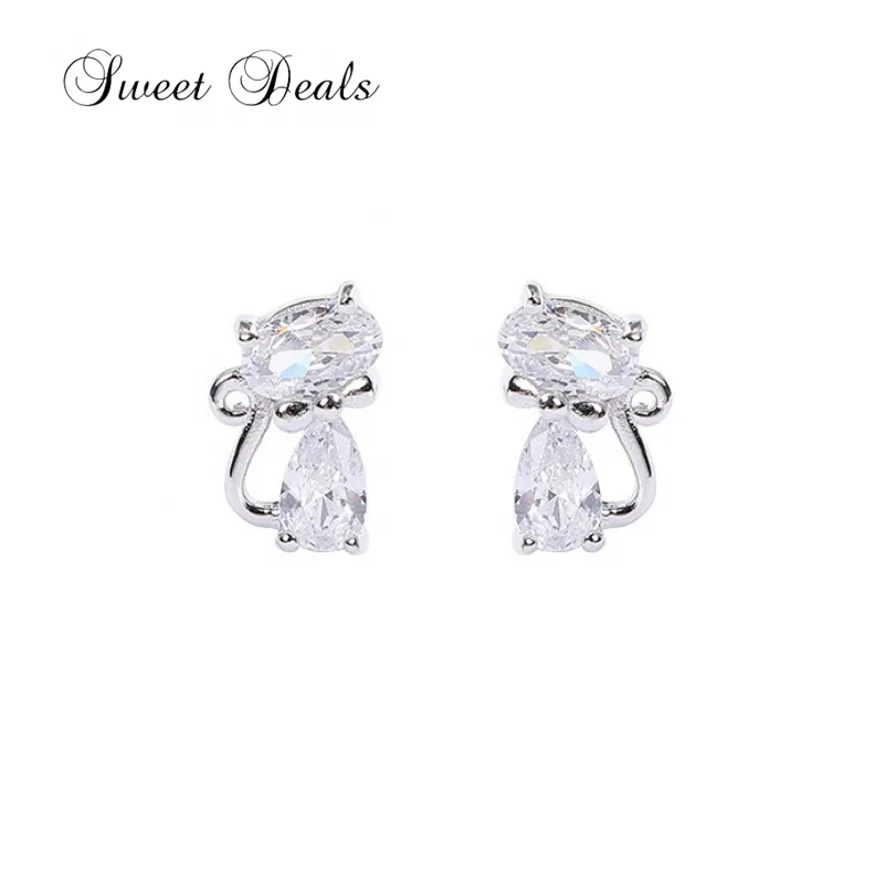 

cute Animal jewelry Zircon cat earrings for women accessories
