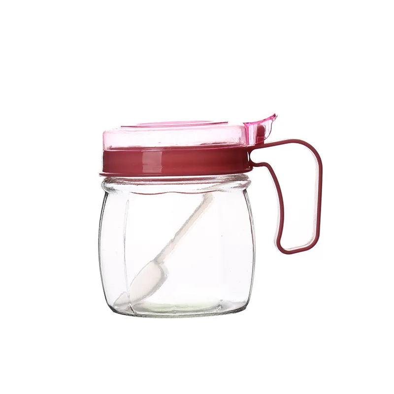

crystal clear glass seasoning spice jars sets kitchen glass container with handle lids