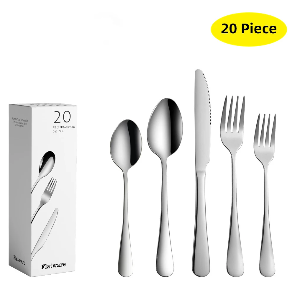 

Wholesale 20 Piece Silverware Flatware Cutlery Set Stainless Steel Utensils Set Dishwasher Safe Flatware