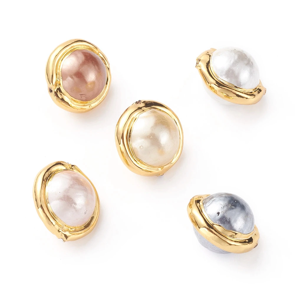 

Pandahall Golden Plated Brass Edge Round Freshwater Pearl Beads