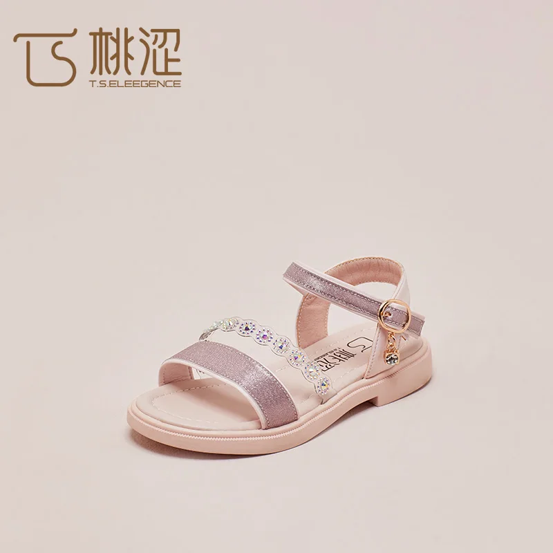

SS 2020 EU 23-36 Fashion bling bling Transparent Stripe Buckle Ankle with diamond girl Sandal