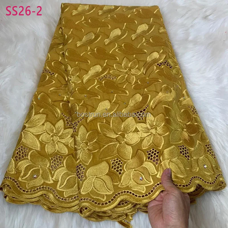 

SS26 wholesale africa women dress fabric Pure cotton 5 yard austria embroidery dry swiss voile lace fabric