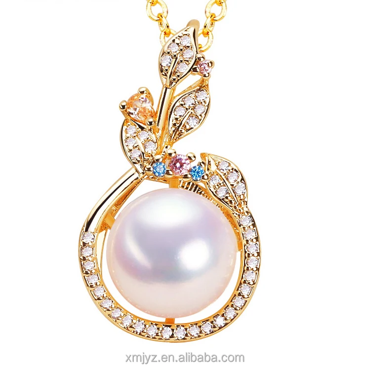 

Certified Natural Freshwater Pearl Pendant Micro Inlaid Zircon Leaf Necklace Genoptics Aura Essence Pearl 18K