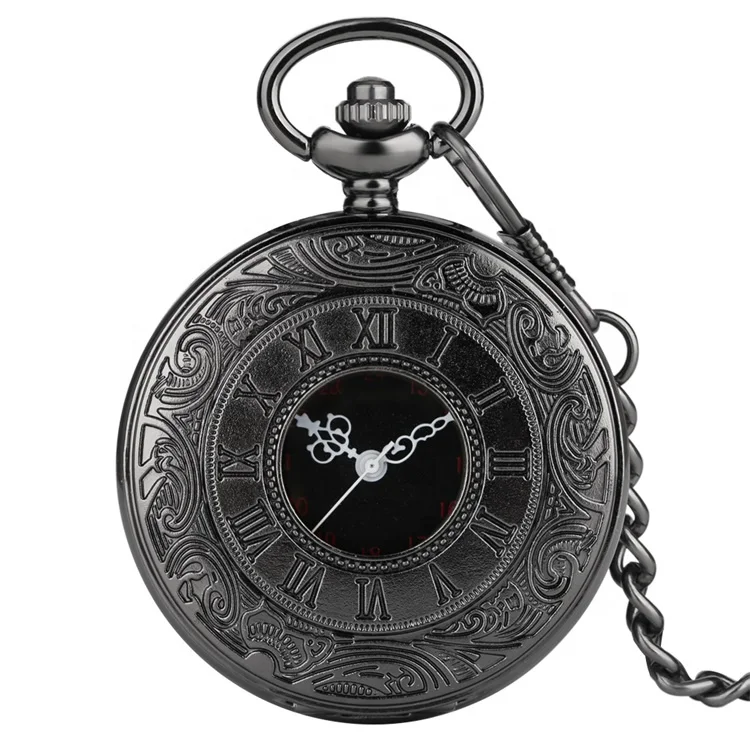 

Wholesale Black Luxury Roman Numerals Digital Pocket Watch With Watch Chain
