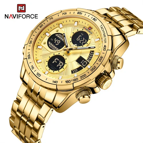 

NAVIFORCE 9197 SGG New Men's Analog Digital Stainless Steel Watches Military Sports Waterproof Wrist Watch Quartz Clock, Gg