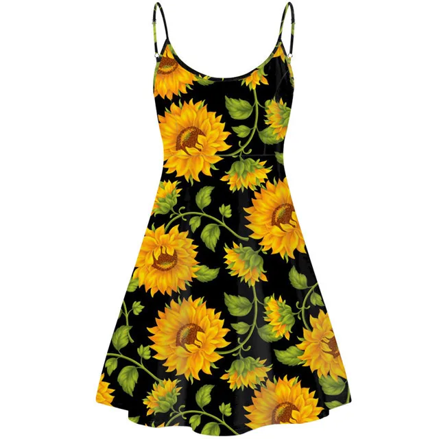 

Hot Sell Women Vintage Summer Dress Yellow Flower Sunflower Strap Dot Print Customize Women Dresses Casual Wholesale, Customized color