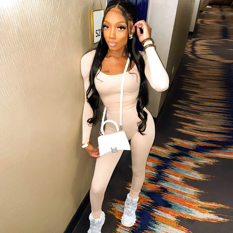 

M68077 - pants and bodysuit fashion casual long sleeve solid bandage women 2 piece set clothing