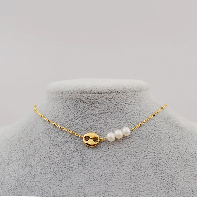 

2021 New Small Gold Pea Simple Pearl Necklace Freshwater Pearl Clavicle Necklace Bracelet Set, Color for choice