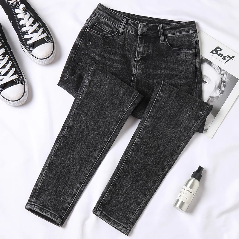 

High quality black high-rise cotton regular stretch skinny jeans for women